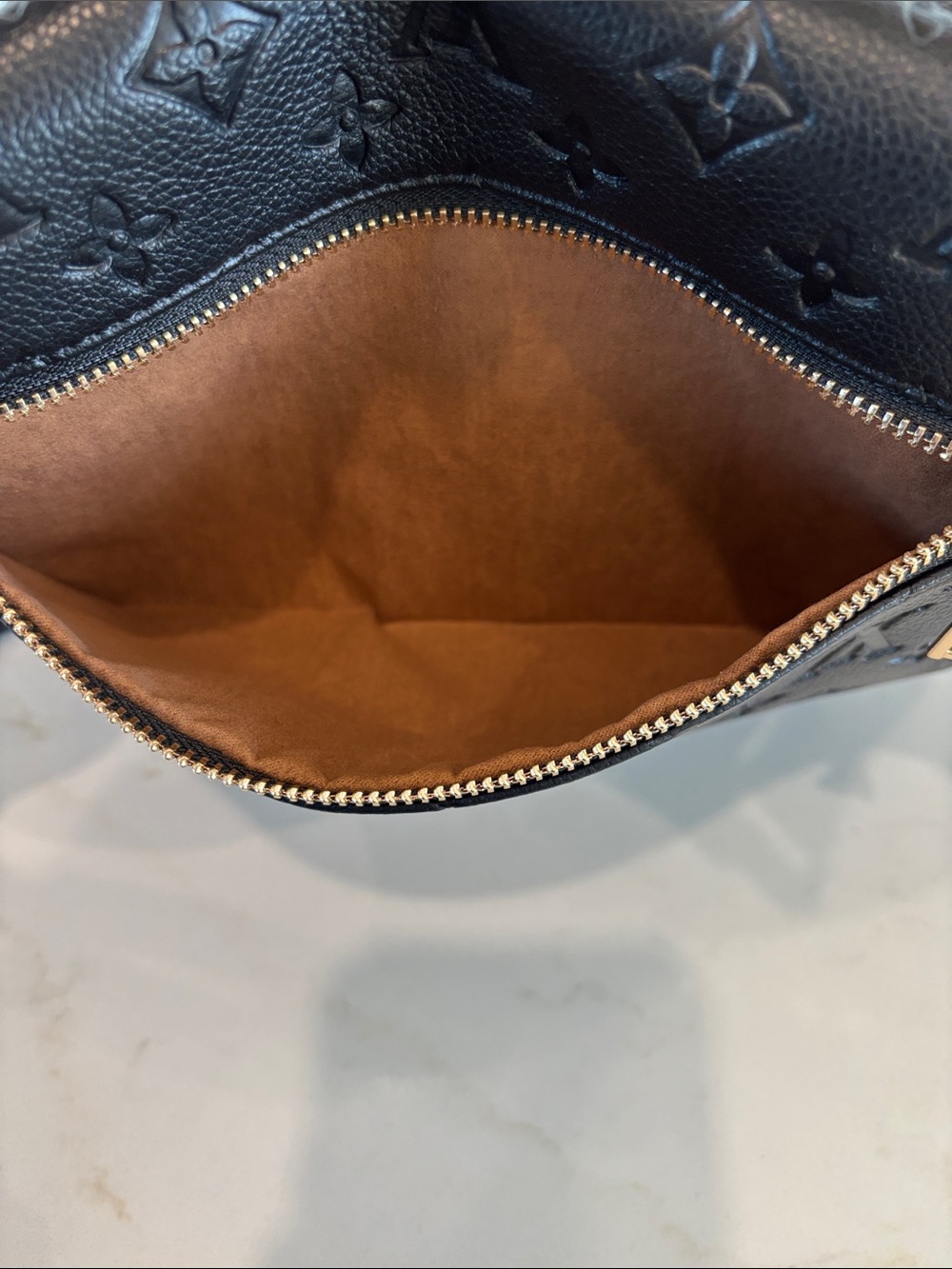 Black Monogram Empreinte Crossbody Bum Bag with Gold Hardware - Picture 9 of 14